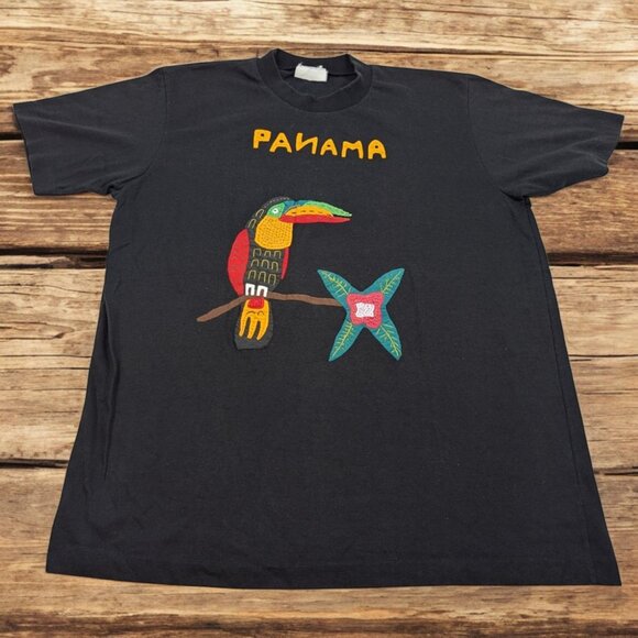 Vintage Panama Toucan Parrot Bird Appliqué‎ Black Size L single stitch - Picture 1 of 9